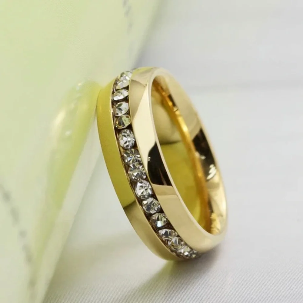 14K Yellow Gold Titanium Simulated Diamond Full-Paved Wedding Band Ring, NWT